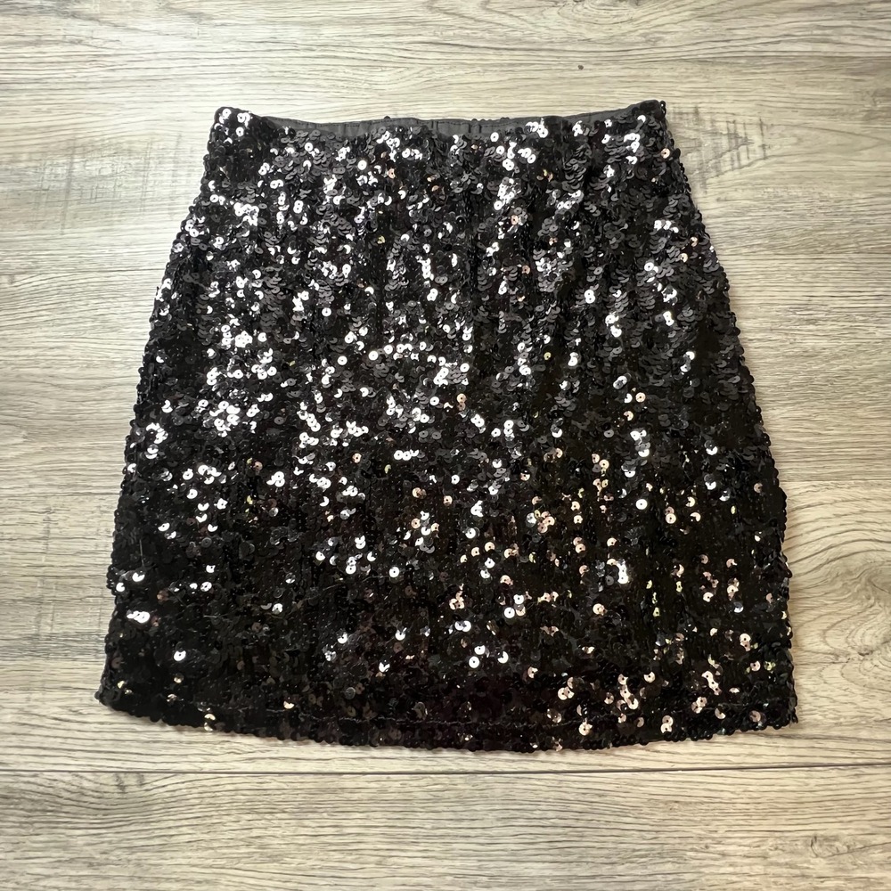 Maner Sequin Mini‎ Skirt Womens Large Black Sparkly Party Night Out MA581 NEW